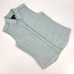 Eddie Bauer Light Faded Green Linen Sleeveless Button Down Top, Large